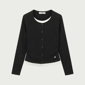 행텐 여성 가디건 레이어드 티셔츠_블랙