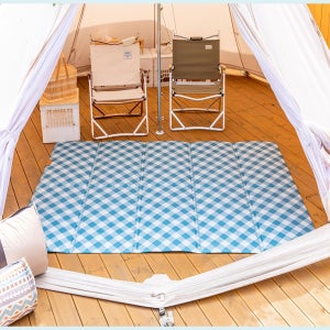 파크론 캠핑매트 겨울감성매트 블루체크 패브릭 폴리기모 피크닉 돗자리 200x140