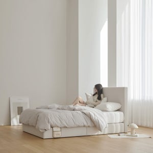 스테이모어 베이직 패브릭 가죽 저상형침대 평상형 호텔식 EK(이스턴킹), 앤틱화이트