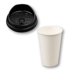 HKP 490ml 16온스 종이컵 리드 테이크아웃컵 세트 1000개입 검정 뚜껑 머그롱개폐