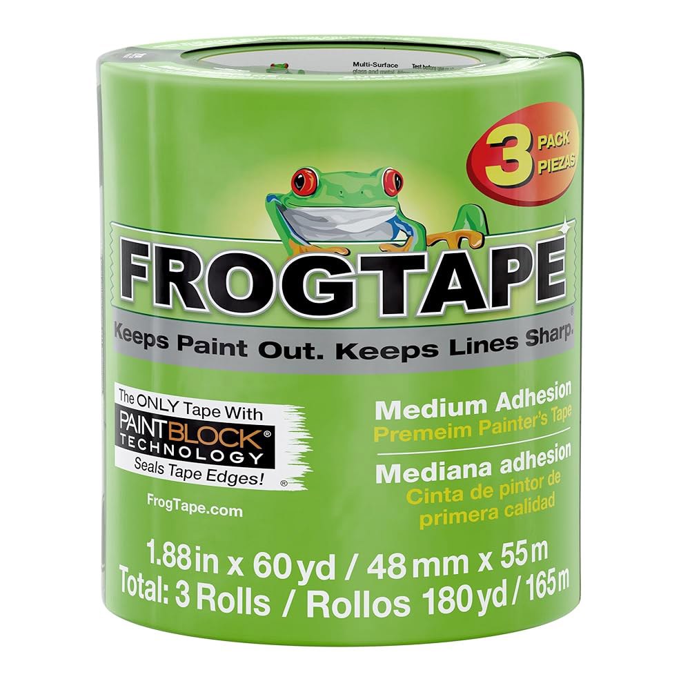 FROGTAPE 240661 다양한 표면 페인터용 테이프 PAINTBLOCK 기술 미디엄 접착력 4.8CM X 54.9M(1.9인치 60야드) 초록색 팩당 3개