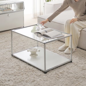 모덴 거실 소파테이블 철제 선반 테이블 화이트