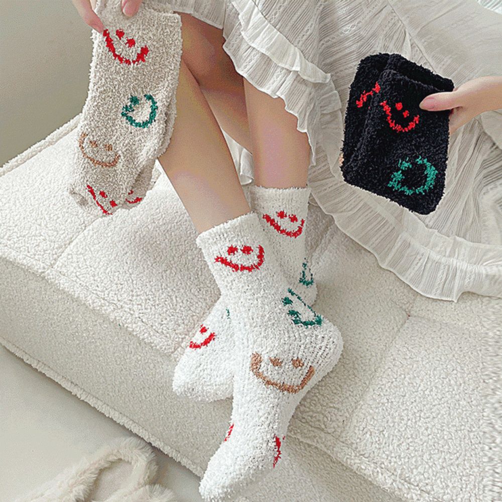 스마일 수면양말 극세사 따뜻한 패션 무지 여자 보온