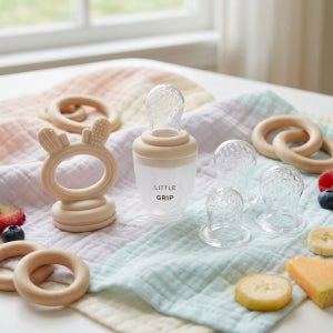 리틀그립 아기 사슴 실리콘 과즙망 S+M+L 세트 크림