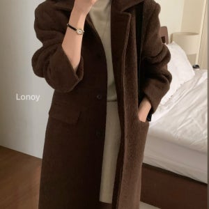 이너프 알파카 싱글 코트 2col 브라운 차콜 롱 카라넥 겨울 INOUF