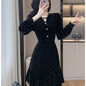 머메이드 블랙 스커트 고퀄리티 세련되게 떨어지는핏 벨벳 원피스