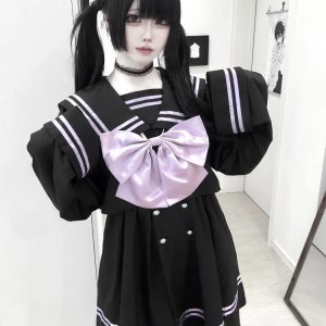 일본 서브컬처 지뢰계 원피스 세일러복 스타일 고스로리 스쿨룩 놀이공원코디 컨셉촬영 미니 원피스