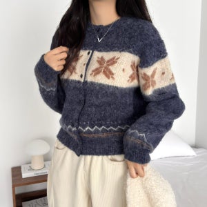노르딕가디건 니트가디건 루즈핏 눈꽃 겨울