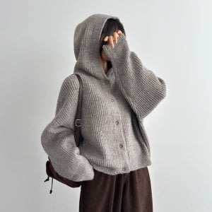골지니트가디건 울 가디건 헤어리 크롭 니트 후드