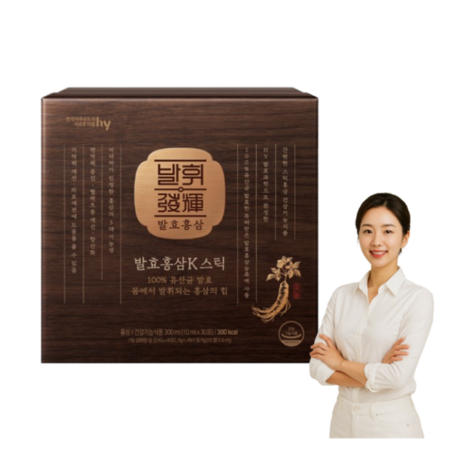 [한국야쿠르트] <b>발휘 발효 홍삼</b> 케이 스틱 고함량 <b>홍삼</b>농축액 부모님 선물 30포