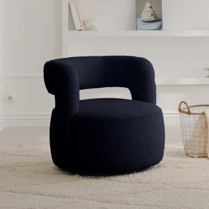 로아 1인용쇼파 암체어 패브릭 회전 의자 스툴미포함, 딥네이비 부클