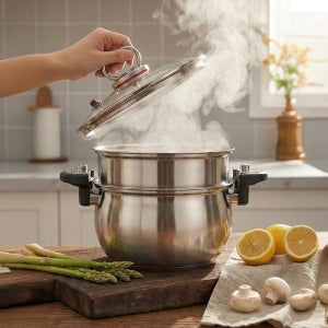 파르셀 IH 저압냄비 통3중 스테인리스 찜기 압력솥 인덕션 진공냄비 7.5L