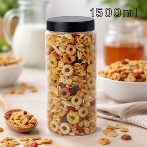 올담 원형 파스타 국수 시리얼 보관 냉장냉동 수납용기 1500ml, 검정캡, 100개