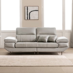 [국내제조] 쉐우드가구 오르테 이태리 천연소가죽 쇼파 스툴포함, 라이트그레이, 3인용