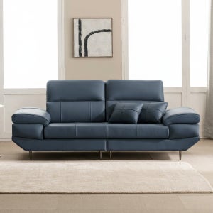 [국내제조] 쉐우드가구 오르테 이태리 천연소가죽 쇼파 스툴포함, 로우블루, 3인용