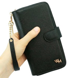 레온 천연가죽 지퍼형 다이어리 지갑 케이스 블랙, 갤럭시A10 SM-A105N