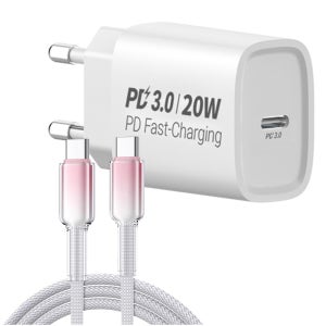 20W PD3.0 급속충전기 C타입 to C타입 CtoC 케이블 100cm 화이트 로프