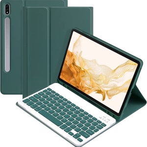 CSHINE 갤럭시탭 S8 플러스 케이스 갤럭시탭S7 FE 일반형 블루투스 키보드 케이스