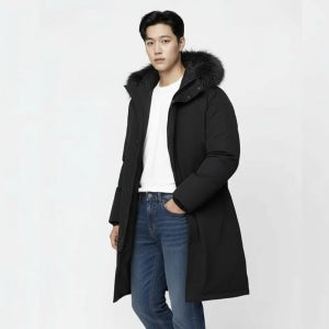 지오지아 남성 라쿤퍼 롱 다운 패딩 사파리_ABF4FP1101