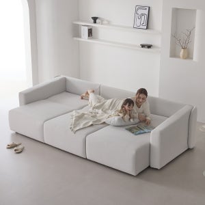 인디우드 올무빙 모션 4세대 슬라이딩 리클라이너 패브릭 소파 아이보리, 4인용