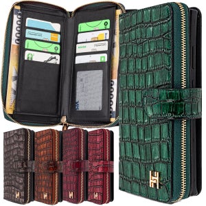 천연 소가죽 지갑 케이스 다이어리 지퍼 스트랩 크로커 그린, 갤럭시A33(A336)