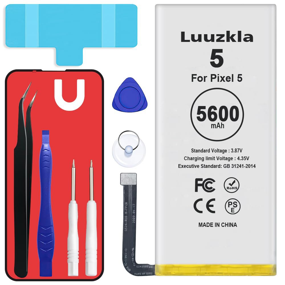 Luuzkla, Pixel 5 배터리와 호환, 5600mAh(신규 업그레이드) 슈퍼 용량 배터리, Google GD1YQ, GTT9Q, G5NZ6, 풀 툴 키트 24개월 서비스