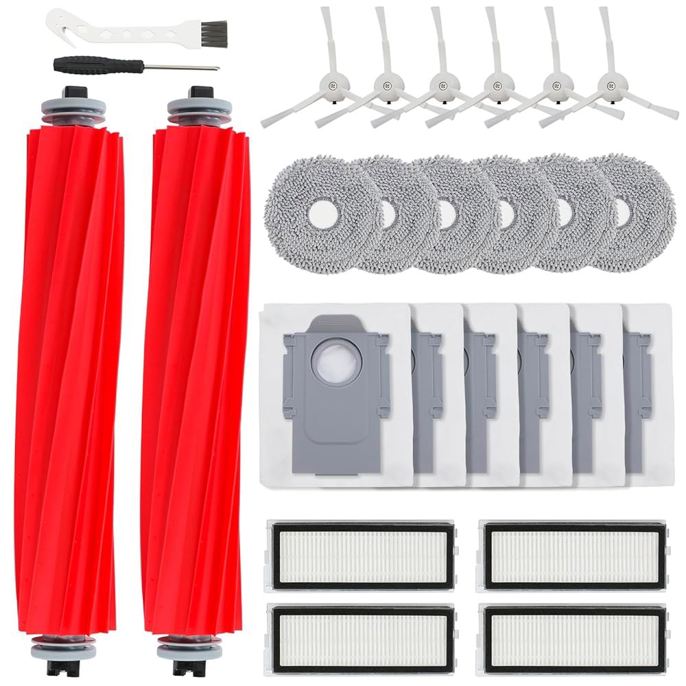 로보락 Qrevo S / Plus Pro MaxV 진공 교체 부품용 26개 PCS 액세서리 키트, 메인 브러시 6개 먼지 봉투 걸레 천 측면 4개 필터 1개 청소 드라이버