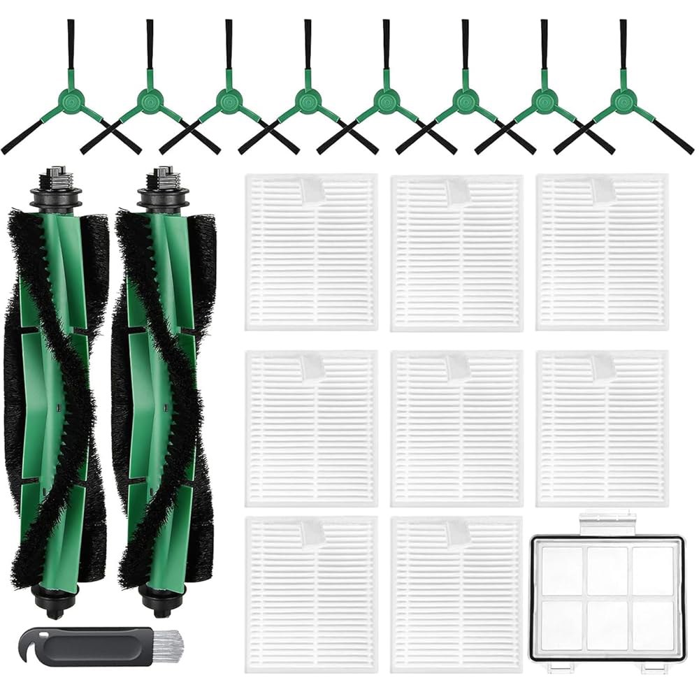 아이로봇 룸바 콤보 에센셜 Vac 2 Y0110, Y0112, Y0140, Q0120 Q052 메인 브러시 롤러 2개, 헤파 필터 8개, 사이드 청소 도구 캐스터 휠 1개