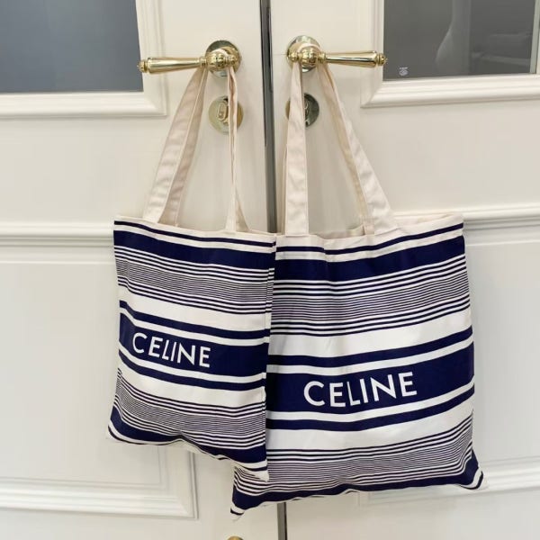 셀린느 CELINE 에코백 토트백 캔버스 네이비 스트라이프 뷰티 명품