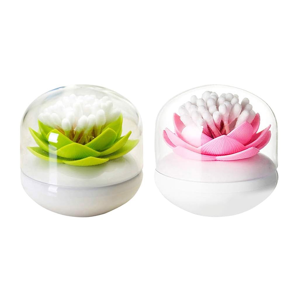 도포버 2팩 크리에이티브 로터스 면봉 홀더 큐팁 이쑤시개 테이블 장식 보관함 정리함 Beige+gray