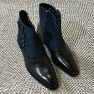 남성수제화 남자구두 키높이구두 정장구두 네이비 벨라 버튼디테일 웨스턴부츠