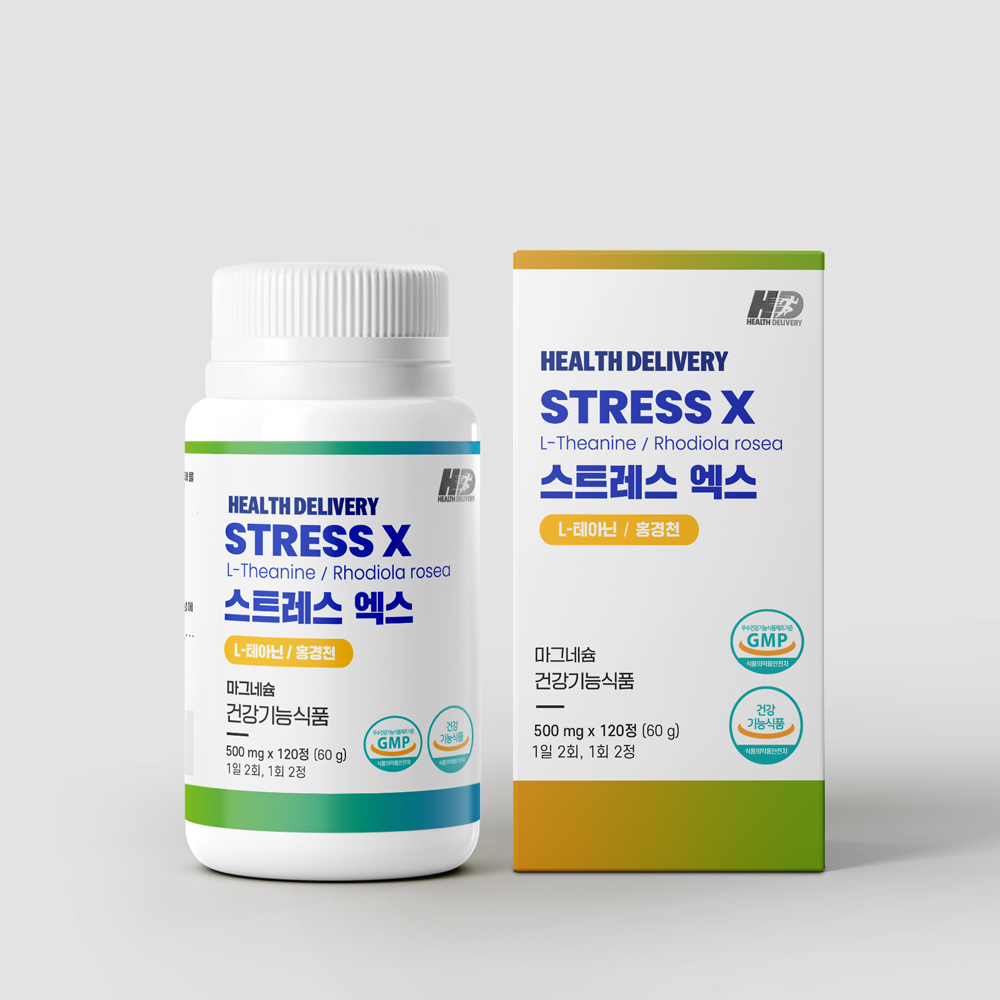 <b>헬스</b>딜리버리 스트레스엑스 직장인 <b>긴장</b>완화 테아닌 홍경천 영양제 120정, 1개