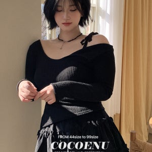 [빅사이즈44-77추천] 무배 리본포인트스판티 긴팔 원숄더 모임룩 하객룩 봄 신학기 개강룩