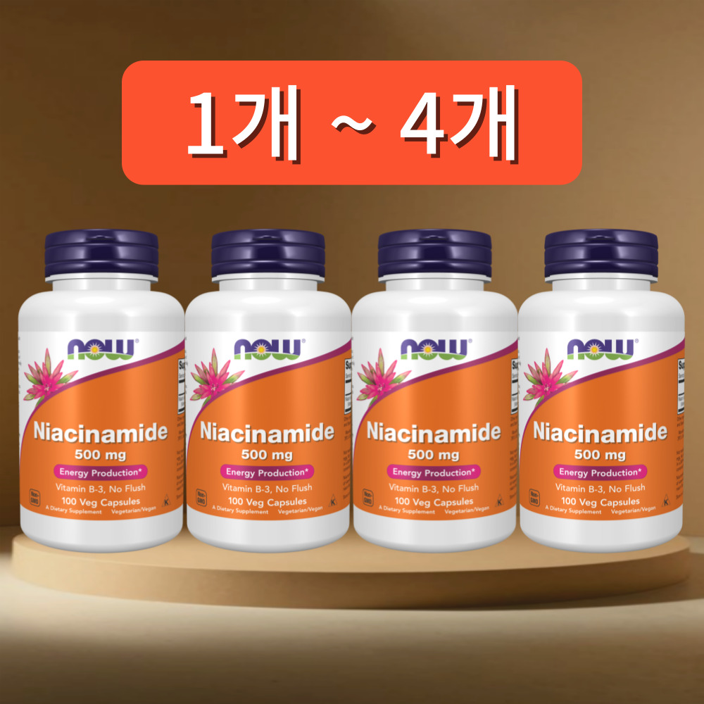 나우푸드 <b>나이아신아마이드</b> 니아신 <b>500mg</b> 100캡슐, 4개