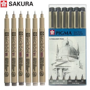 사쿠라 피그먼트 라이너 피그마 마이크론 그레이 드로잉 6종 세트, 1개