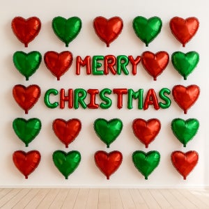 크리스마스 레드 그린 하트 은박풍선 셀프 대형 포토존 파티 풀 세트