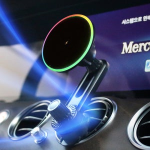 터보문 맥세이프 차량용 무선충전 거치대 360도 자유회전 고속충전 LED 무드등 롱브라켓