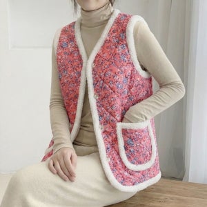 우루 꽃무늬 할머니 김장 경량 퀼팅 조끼 누빔 털조끼 핑크 레트로 제니 촌캉스 보온