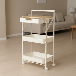 르엘 틈새 수납 이동식 슬라이딩 서랍 선반 접이식 철제 트롤리 3단