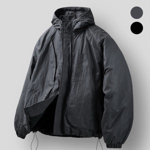 검정색 차콜색 나일론 후드 하프 웰론 오버핏 패딩 점퍼