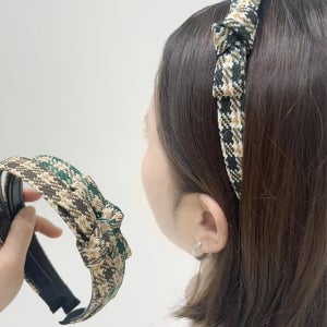 매듭형 옆리본 포인트 도톰체크 빗살헤어밴드