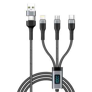 제이식스 2in3 100W PD 고속 충전 멀티 케이블 전력 표시 1.2M