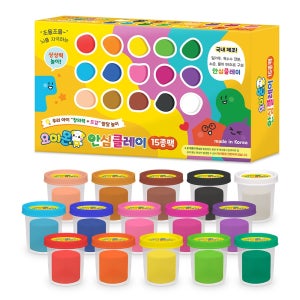 밀가루와 옥수수전분으로 만든 요미몬 안심클레이 15종팩 국내산 컬러점토 아기 유아 찰흙 만들기 촉감 놀이 말랑이