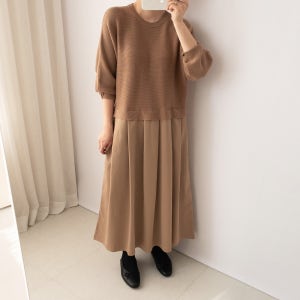 77 골지 플리츠 플레어 겨울 니트 롱 원피스