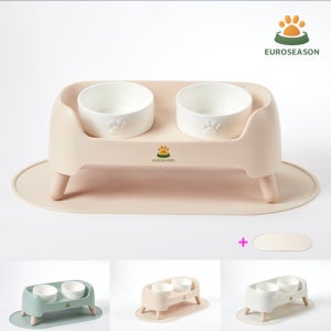 EUROSEASON 강아지밥그릇 고양이밥그릇 애견식기 세트 3단조절