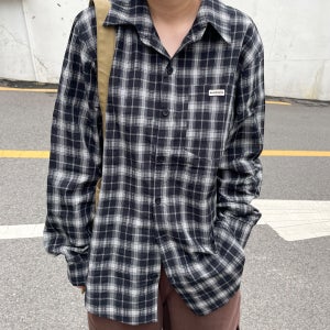 원포켓 체크셔츠 남자 오버핏 남방 화이트 카키 블랙
