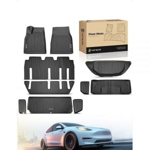 YHTAUTO 테슬라 모델 X 2022-2025와 호환되는 바닥 매트 7개의 좌석 TPE 전천후 자동차 방수 미끄럼 방지 무취 라이너 내부 액세서리 전면 및 2열