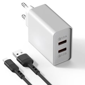 QC3.0 36W 2포트 멀티 고속충전기 어댑터 + 아이폰 호환 고속충전케이블 1m 세트