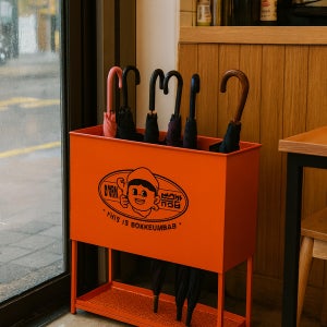 베이직 로고제작 오렌지 철제 우산꽂이 22구 대용량 매장 개업선물 인테리어 우산함