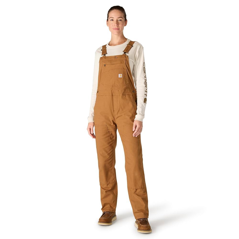 Carhartt 여성용 Rugged Flex 루즈 핏 캔버스 빕 오버롤, 브라운 Sable X-Small Tall
